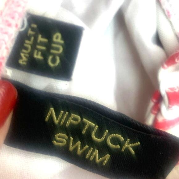 Niptuck Swim Red White Stripe One Pc Swim Suit M  Adjustable Straps and Bra - Picture 3 of 7